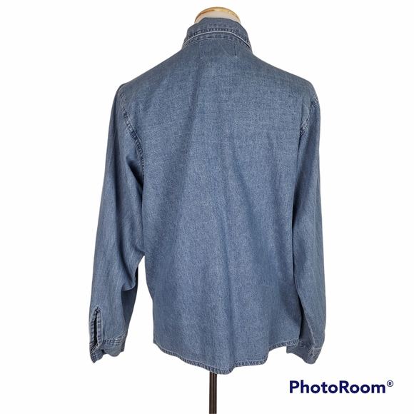 Vintage denim Bluejean fall embroidered pumpkin button up long sleeve shirt M - Picture 3 of 9